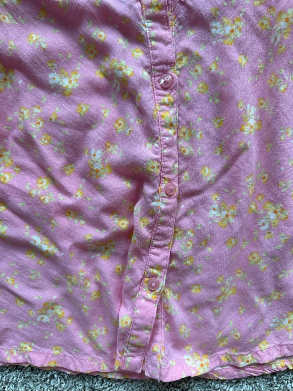 Old Navy Girls Pink Floral Dress Size Small 6/7 Puff Sleeve Button Front